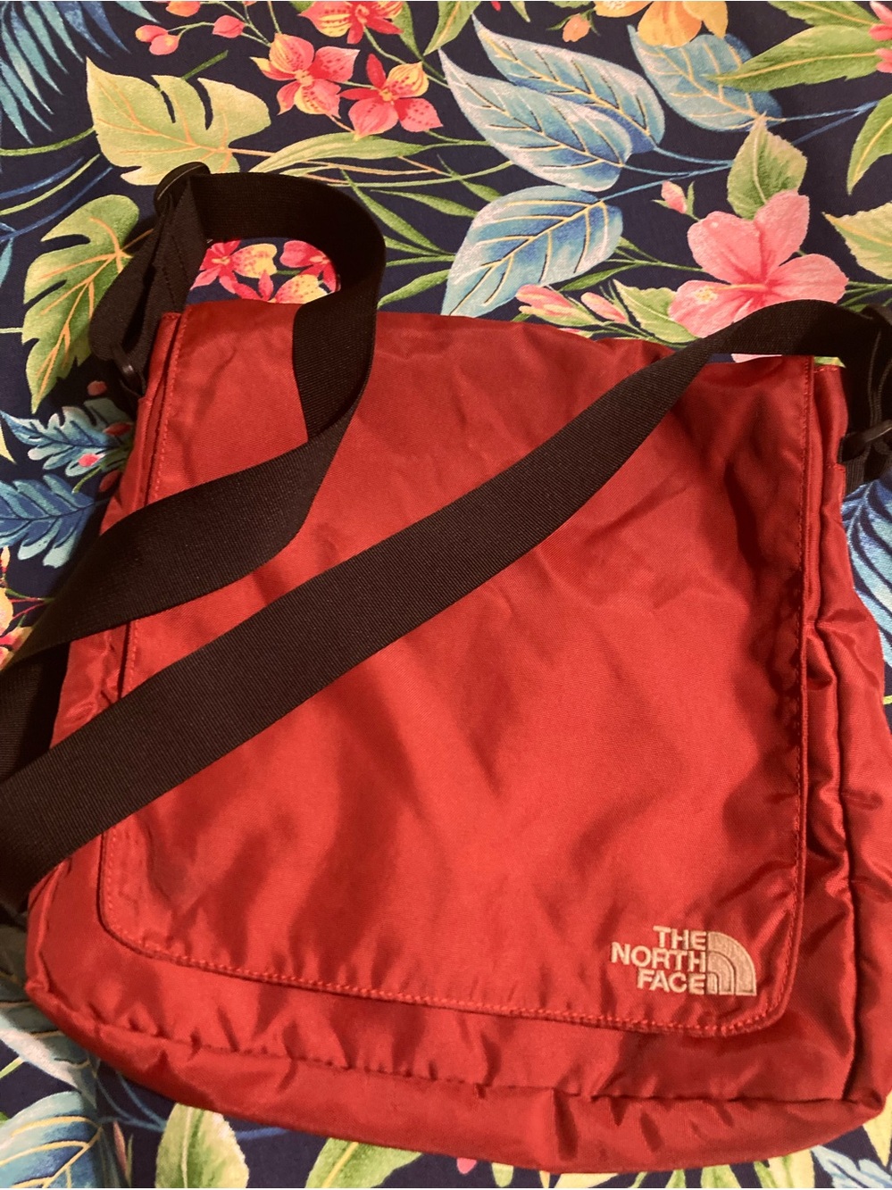 The North Face Red Messenger Bag with Black Strap